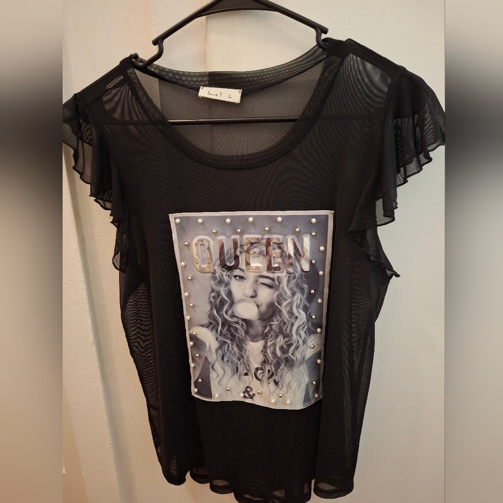 Black Sheer Graphic Top